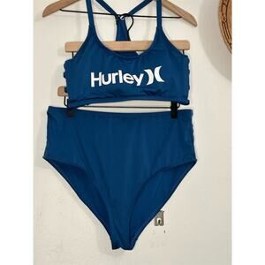 Hurley Women's Plus Size 1X Blue High-Waisted Bikini Swimsuit